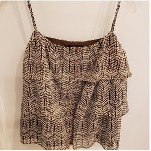 a.n.a. Brown Print Sleeveless Ruffled Top - Size Large